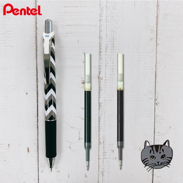 【Pentel 飛龍】限量貓系列 極速鋼珠筆(1筆2芯)