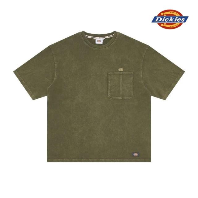 Dickies【Dickies】男女款軍綠色純棉水洗布料胸前口袋短袖T恤｜DK010182MGR