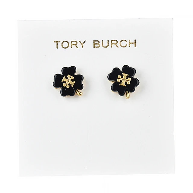 TORY BURCH【TORY BURCH】幸運草造型設計穿式耳環(黑)