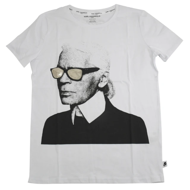 KARL LAGERFELD 卡爾【KARL LAGERFELD 卡爾】老佛爺紀念款肖像圖案棉質短T恤(白)