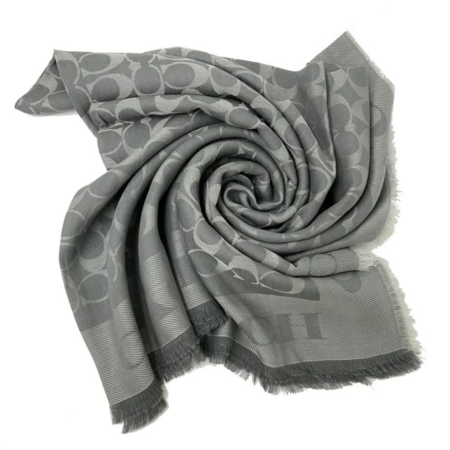 【COACH】C LOGO棉混莫代爾方巾圍巾(灰)