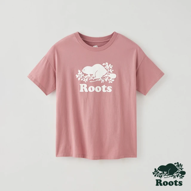 【Roots】Roots 女裝- 經典海狸LOGO寬鬆落肩短袖T恤(玫瑰色)