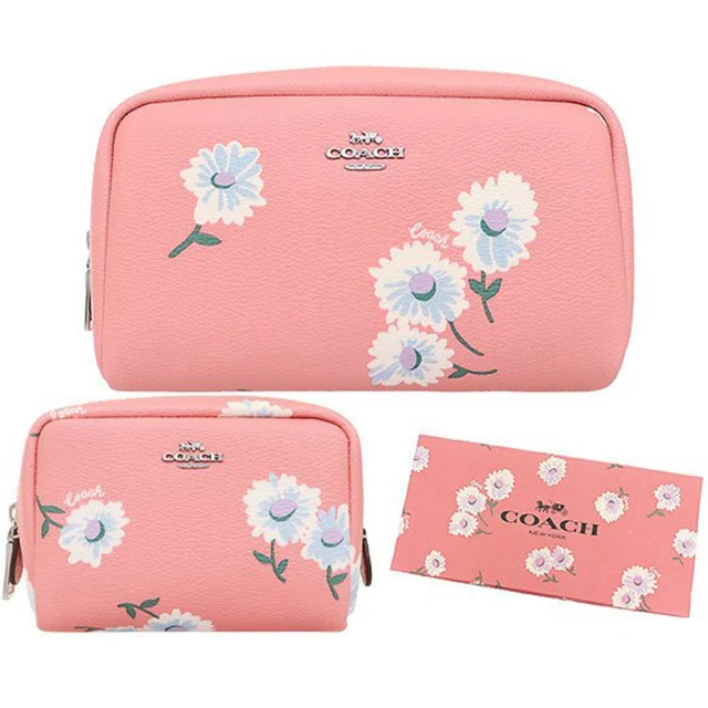 COACH【COACH】粉紅x小雛菊PVC化妝包+長型零錢包禮盒組