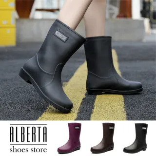 【Alberta】3cm雨鞋 休閒百搭防水防滑 筒高22cm中筒低跟雨靴