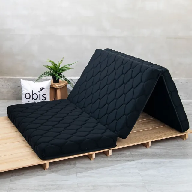 【obis】鑽黑折折-Oreo超舒適極厚泡棉折疊床墊(單人3×6.2尺)(雙層複合EPE環保材質三折好收納)/