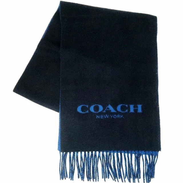 COACH【COACH】黑X藍雙面用羊毛流蘇圍巾