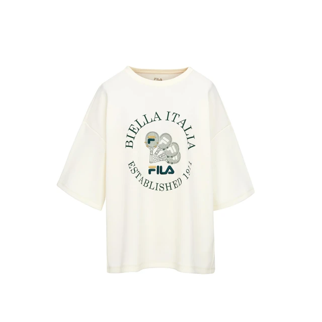 FILA【FILA】T恤 女復古網球刺繡短袖圓領T恤-米白(5TEW-1012-IV)