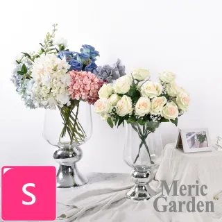【Meric Garden】法式輕奢羅馬高腳鍍銀裝飾玻璃花瓶_S