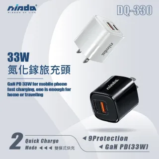【NISDA】DQ330 33W PD+QC氮化鎵GaN雙孔快充頭(全兼容Type-C/USB-A雙孔快充旅充頭)