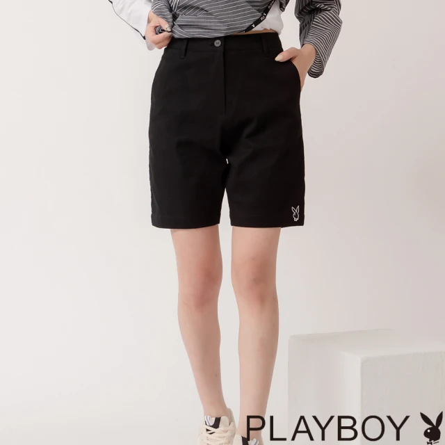 PLAYBOY【PLAYBOY】LOGO織帶休閒褲(黑色)