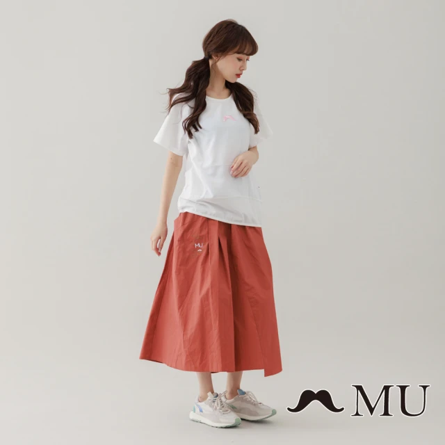 【maru.a】MU 設計師手繪插圖刺繡鬆緊休閒長裙(紅色)