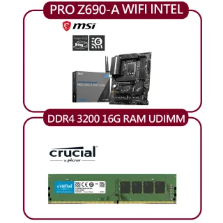 【MSI 微星】PRO Z690-A WIFI DDR4 INTEL主機板+Micron Crucial DDR4 3200/16G RAM