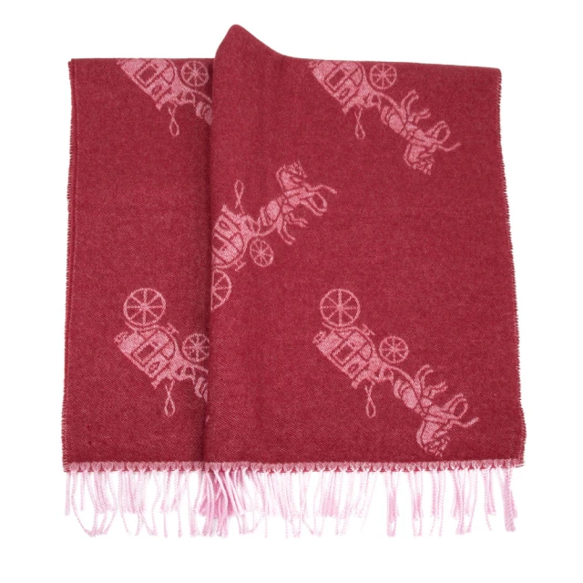 【COACH】義大利製馬車喀什米爾流蘇披巾圍巾(亮紫紅)