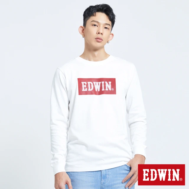 【EDWIN】經典仿繡大LOGO BOX長袖T恤-男款(白色)