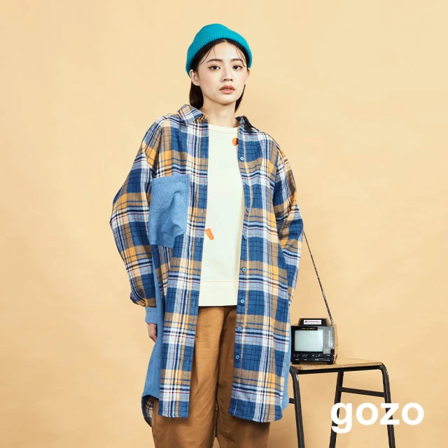 gozo【gozo】燈芯絨拼接格紋襯衫洋裝(兩色)