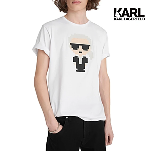 KARL LAGERFELD 卡爾【KARL LAGERFELD 卡爾】☆數碼 Ikonik 棉男T恤☆-白(數碼老佛爺設計/潮流T恤/簡約百搭必備單品)