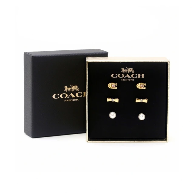 【COACH】限定設計珍珠x C logo x蝴蝶結耳環組禮盒(C7788 GLD)