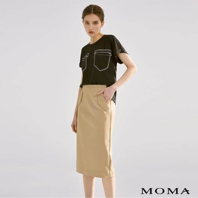 MOMA【MOMA】卡其後開衩俐落直裙(卡其色)