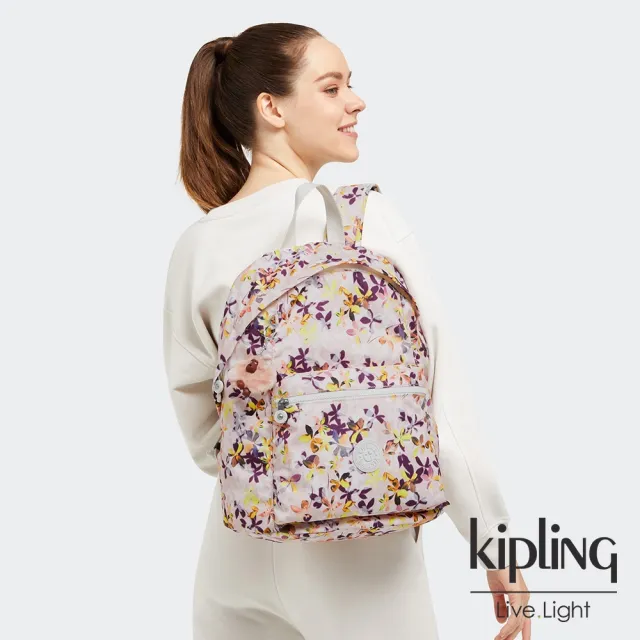 【KIPLING】飄零落花粉大容量造型簡約後背包-REPOSA