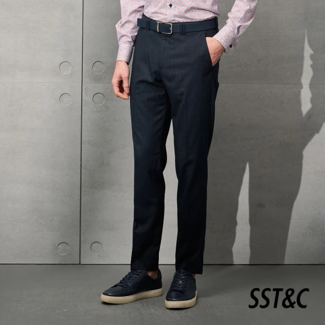 SST&C【SST&C 新品上市】藏青條紋修身西裝褲0212203004