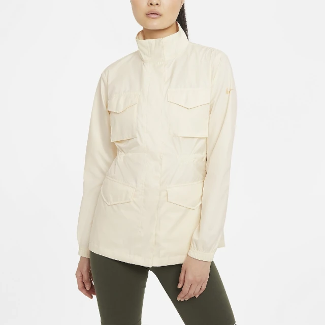 NIKE 耐吉【NIKE 耐吉】立領外套 Essentials M65 Jackets 女款 米白 縮腰 輕量 長袖外套(CZ8973-114)