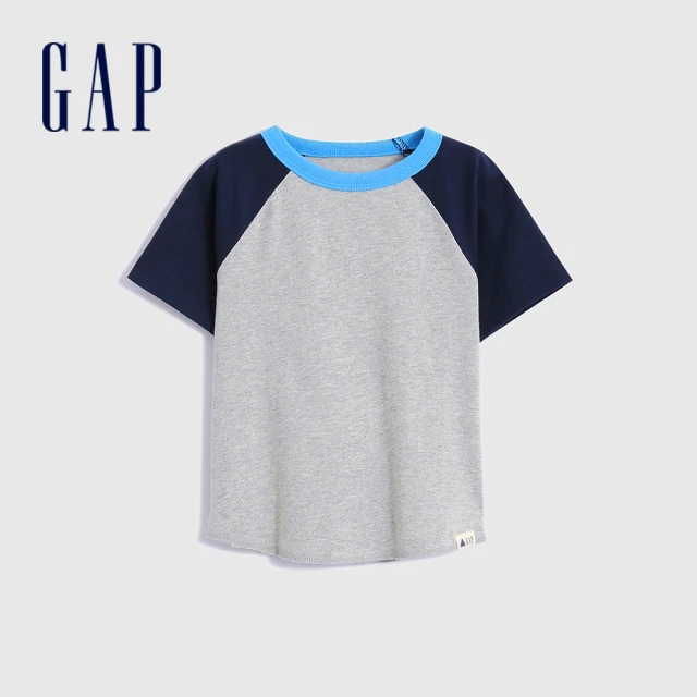 【GAP】男幼童 布萊納系列 撞色拼接圓領短袖T恤(794609-灰色)