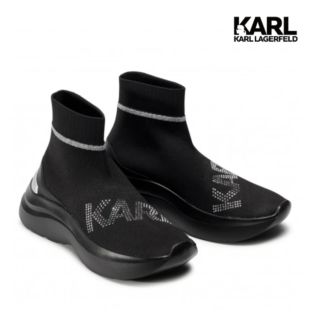 【KARL LAGERFELD 卡爾】襪套晶鑽LOGO運動鞋-黑(亮鑽襪套鞋/運動鞋/舒適輕鬆穿脫)