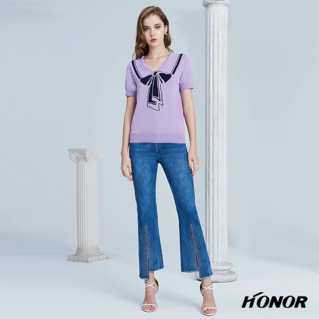 HONOR 山形屋【HONOR 山形屋】亮鑽開岔單寧喇叭褲