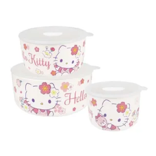 【小禮堂】Hello Kitty 陶瓷保鮮碗3入組 《櫻花款》(平輸品)