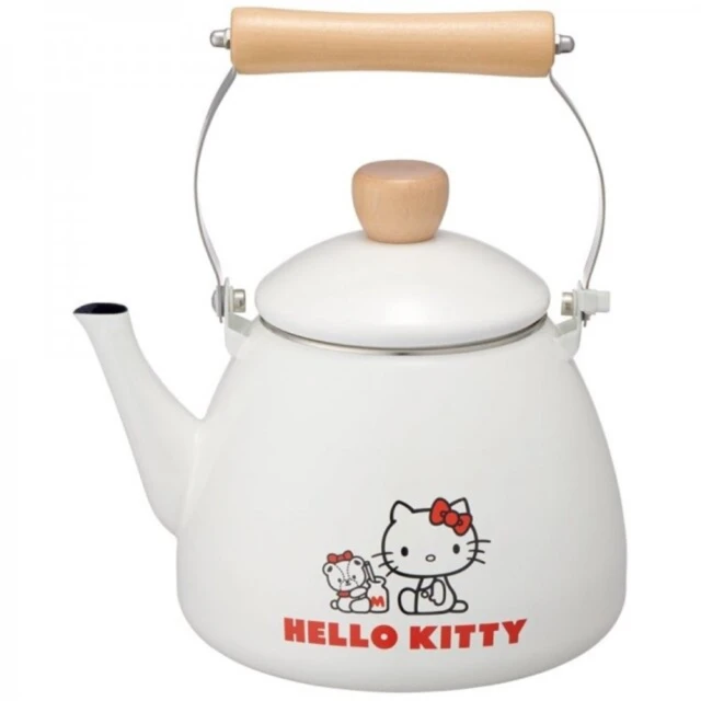 【小禮堂】Hello Kitty 不鏽鋼琺瑯茶壺 2L 《白紅牛奶瓶款》(平輸品)