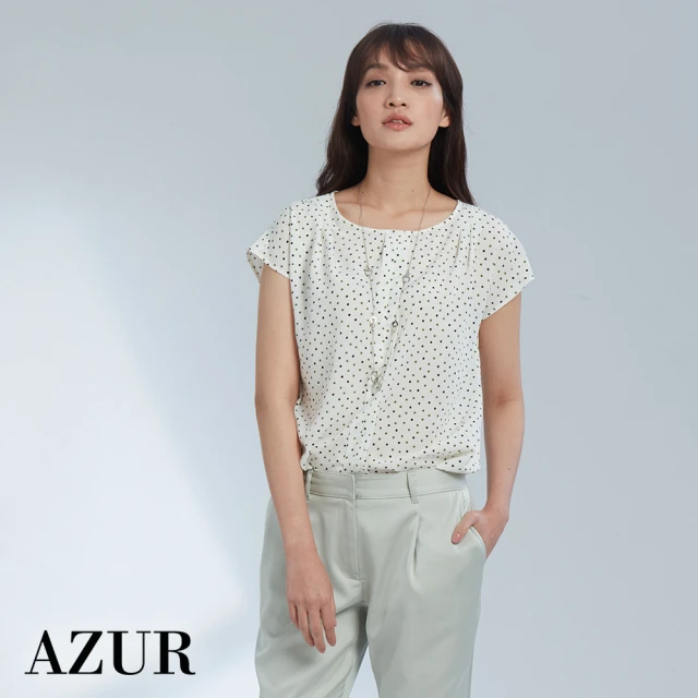【AZUR】清新圓領點點印花短袖上衣-2色