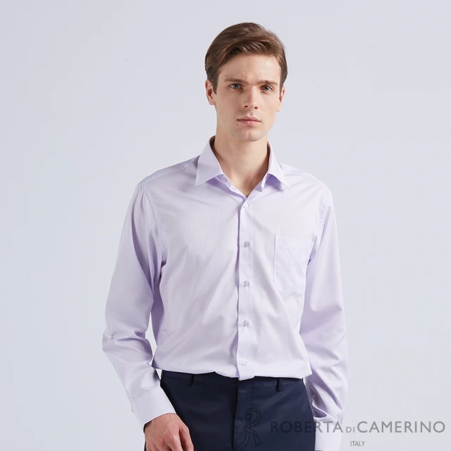 ROBERTA 諾貝達【ROBERTA 諾貝達】台灣製 修身版 吸濕排汗 細緻柔軟長袖襯衫(紫)