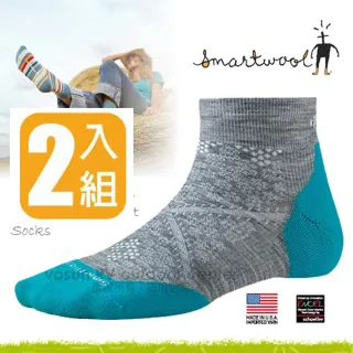 【SmartWool】女 美國製造 美麗諾羊毛 PhD RUN 低筒輕薄羊毛跑步襪/戶外襪(SW211 淺灰/碧藍_2雙入)