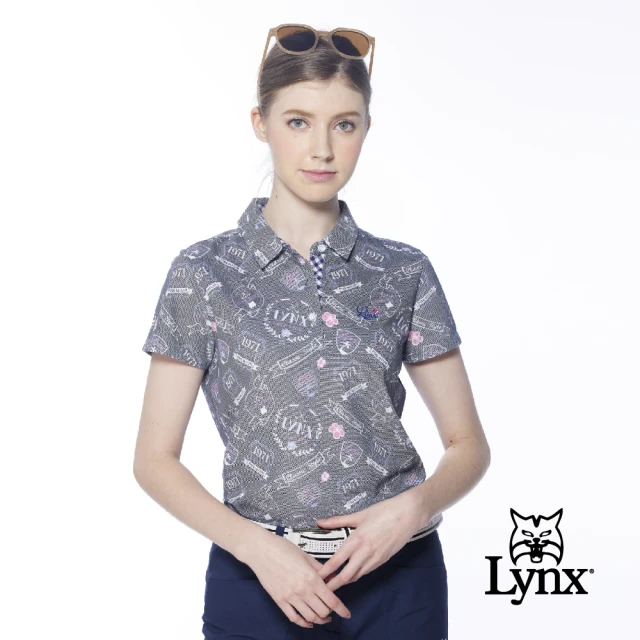 Lynx Golf【Lynx Golf】女款吸濕排汗抗UV涼感抗菌功能滿版印花短袖POLO衫(藍色)