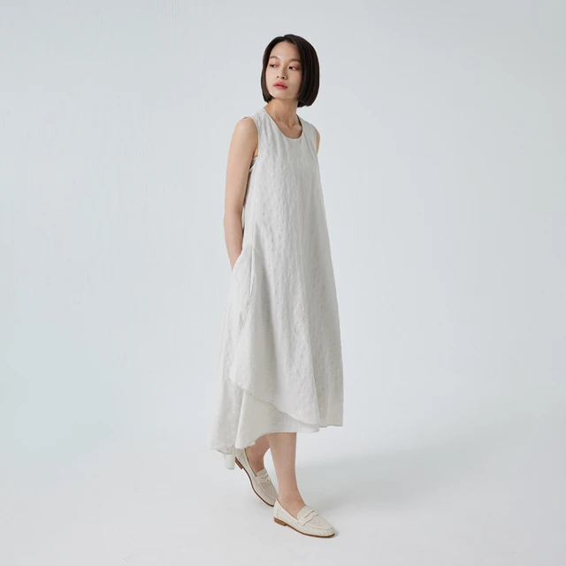【giordano ladies】22SS_啞光條紋洋裝(白色)