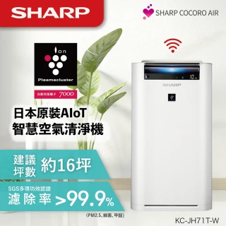 【SHARP 夏普】日本原裝◆16坪AIoT智慧遠端控制空氣清淨機(KC-JH71T-W)