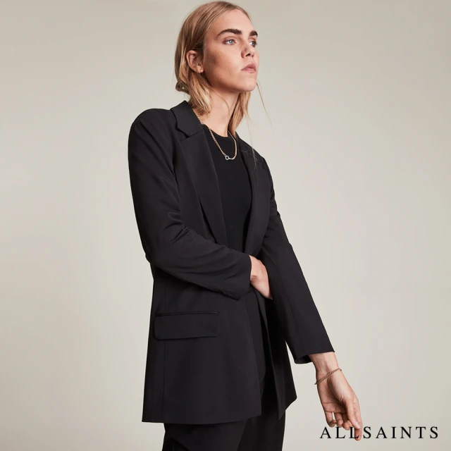 【ALLSAINTS】ALEIDA JERSEY 經典輕薄天絲混紡開襟西裝外套-黑(常規版型)