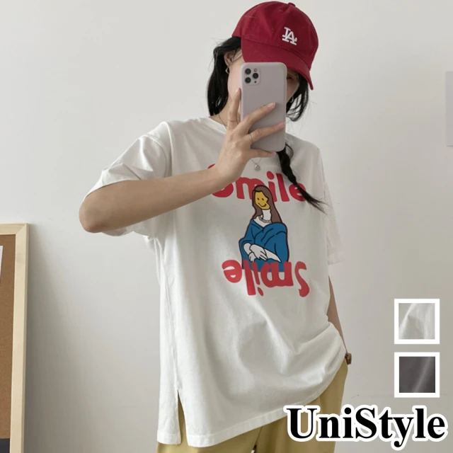 【UniStyle】趣味人像印花短袖T 女 UP9745(白 深灰)