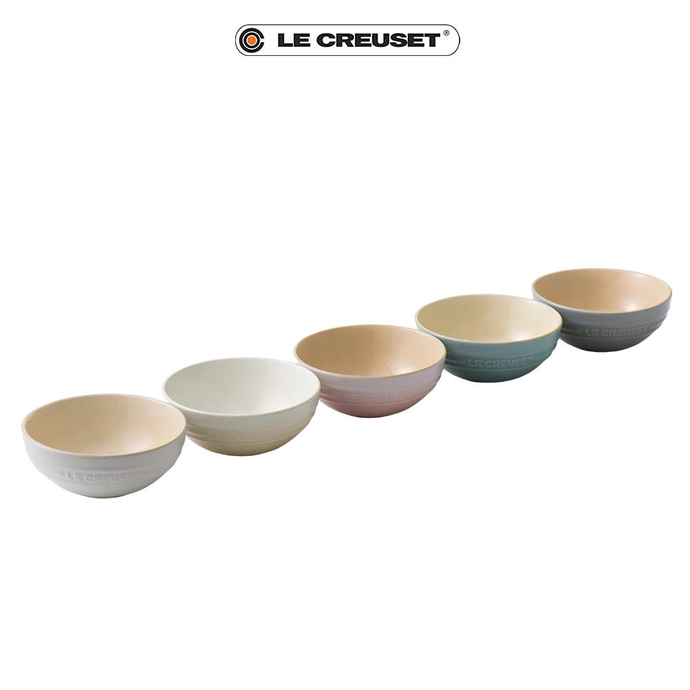 【Le Creuset】瓷器悠然恬靜系列沙拉碗組15cm-5入(蛋白霜/貝殼粉/海洋之花/迷霧灰)