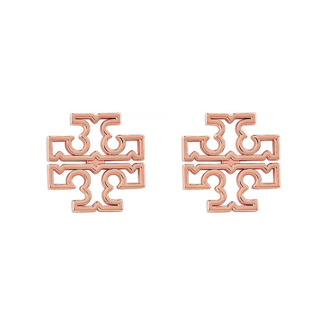 【TORY BURCH】TORY BURCH Britten 金屬鏤空雙T LOGO針式耳環(玫瑰金)