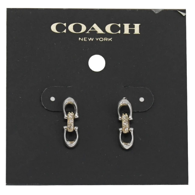 COACH【COACH】專櫃款 經典雙C字馬蹄造型水晶墜飾時尚耳環(銀)