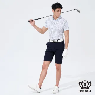 【KING GOLF】網路獨賣款-男款小細格紋滿版印花POLO衫/高爾夫球衫(丈青)