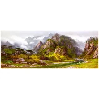 【御畫房】山谷溪流 國家一級畫師手繪油畫60×120cm(VF-40)
