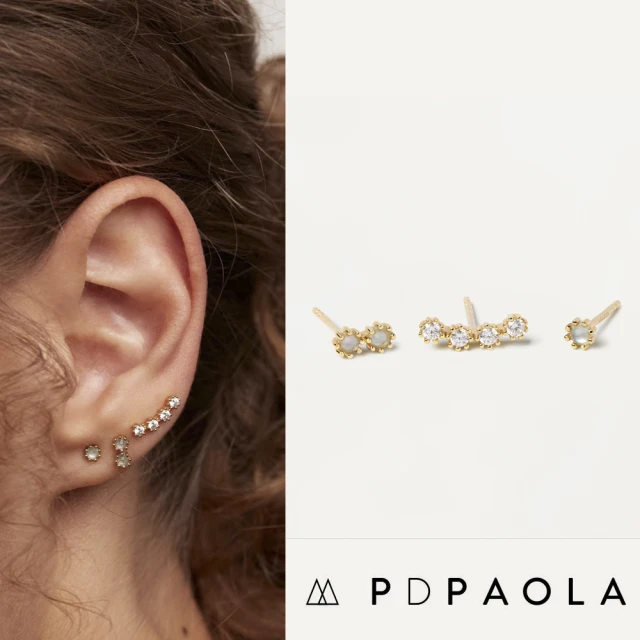 PD PAOLA【PD PAOLA】西班牙時尚潮牌 藍水晶X珍珠母貝X白鑽耳環三件組 OCEAN GOLD(925純銀)