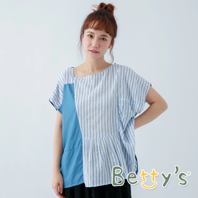 betty’s 貝蒂思【betty’s 貝蒂思】直條紋拼接圓領上衣(淺藍)