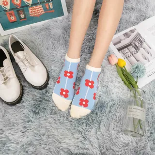 【AHUA 阿華有事嗎】韓國襪子 滿版花朵直線拼色短襪 女襪 K1428(百搭 春夏 短襪)