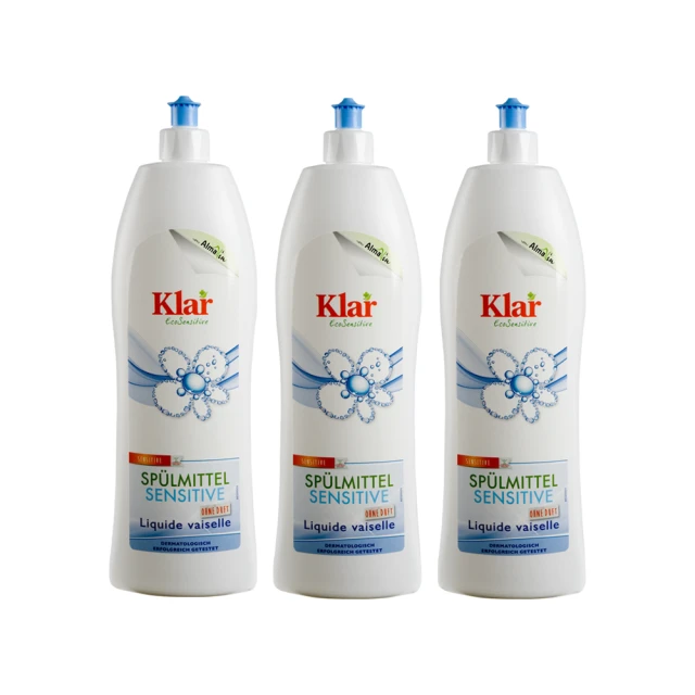 【德國Klar】環保濃縮洗碗精-無香精1000ml*3入(純天然植物配方、安全親膚)