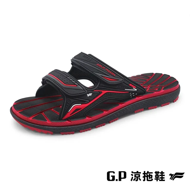 【G.P】男女共用款 中性休閒舒適雙帶拖鞋(紅黑)