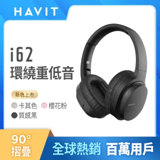 【Havit 海威特】i62 新色限定款立體聲藍牙無線耳罩式耳機(可90度折疊收納)-櫻花粉/純淨白