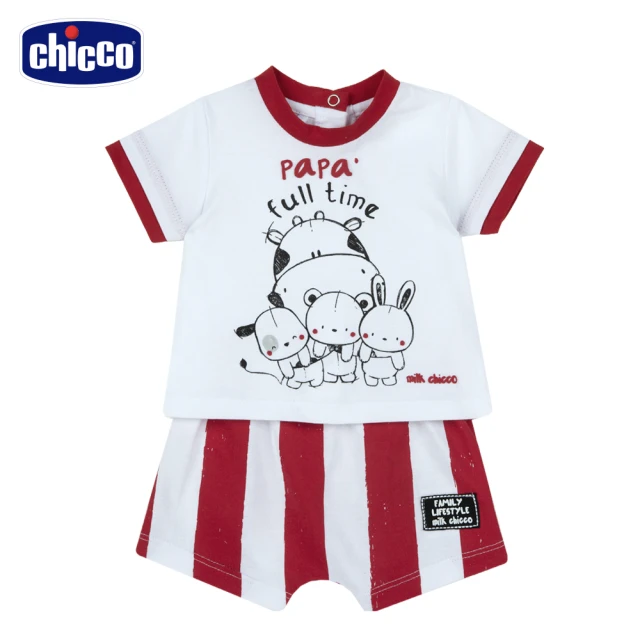 【Chicco】小乳牛-寬直條+短袖套裝 C(2022款式)